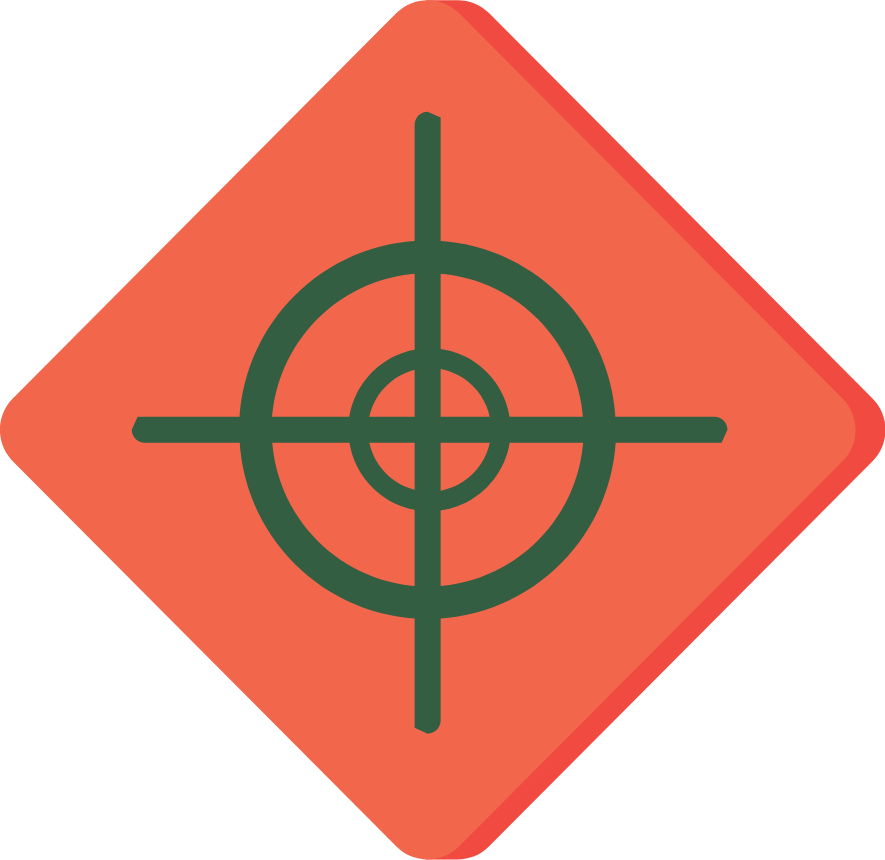 A red diamond shaped outline (like a warning sign) with a target symbol in the middle.